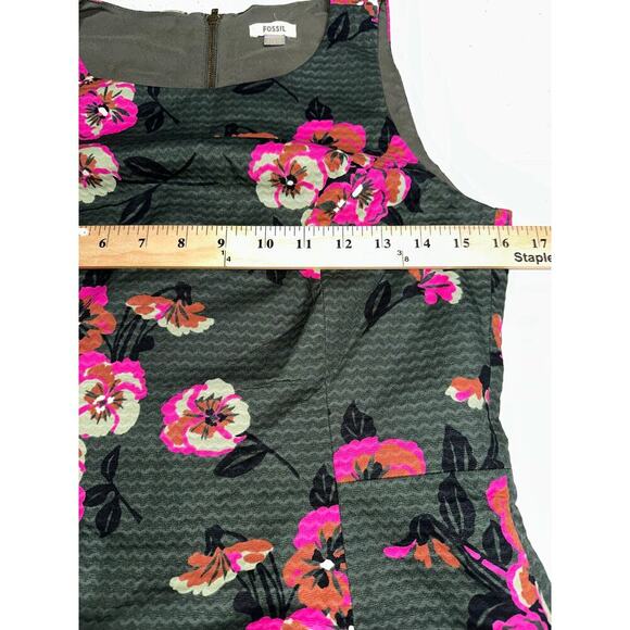 Fossil Sleeveless Dress Textured Army Green Floral Lined Sheath 6 Forest Fairy - Picture 8 of 10
